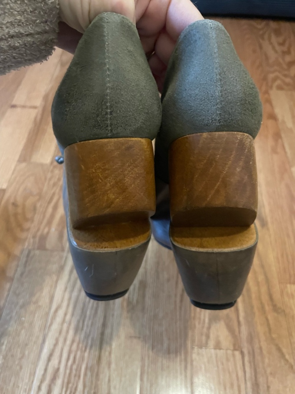 All Saints Bura Grey Leather Wood Platform Cut Out Wedge Heels Size 7 Spiritual - Picture 9 of 9